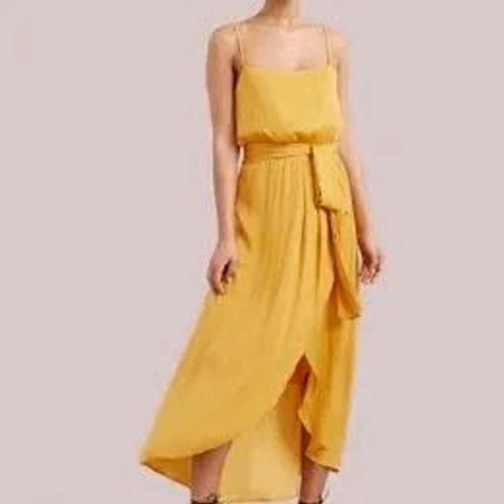 MODERN CITIZEN Yellow Gold Minimalist High-Low Wedding Guest Party Dress LARGE